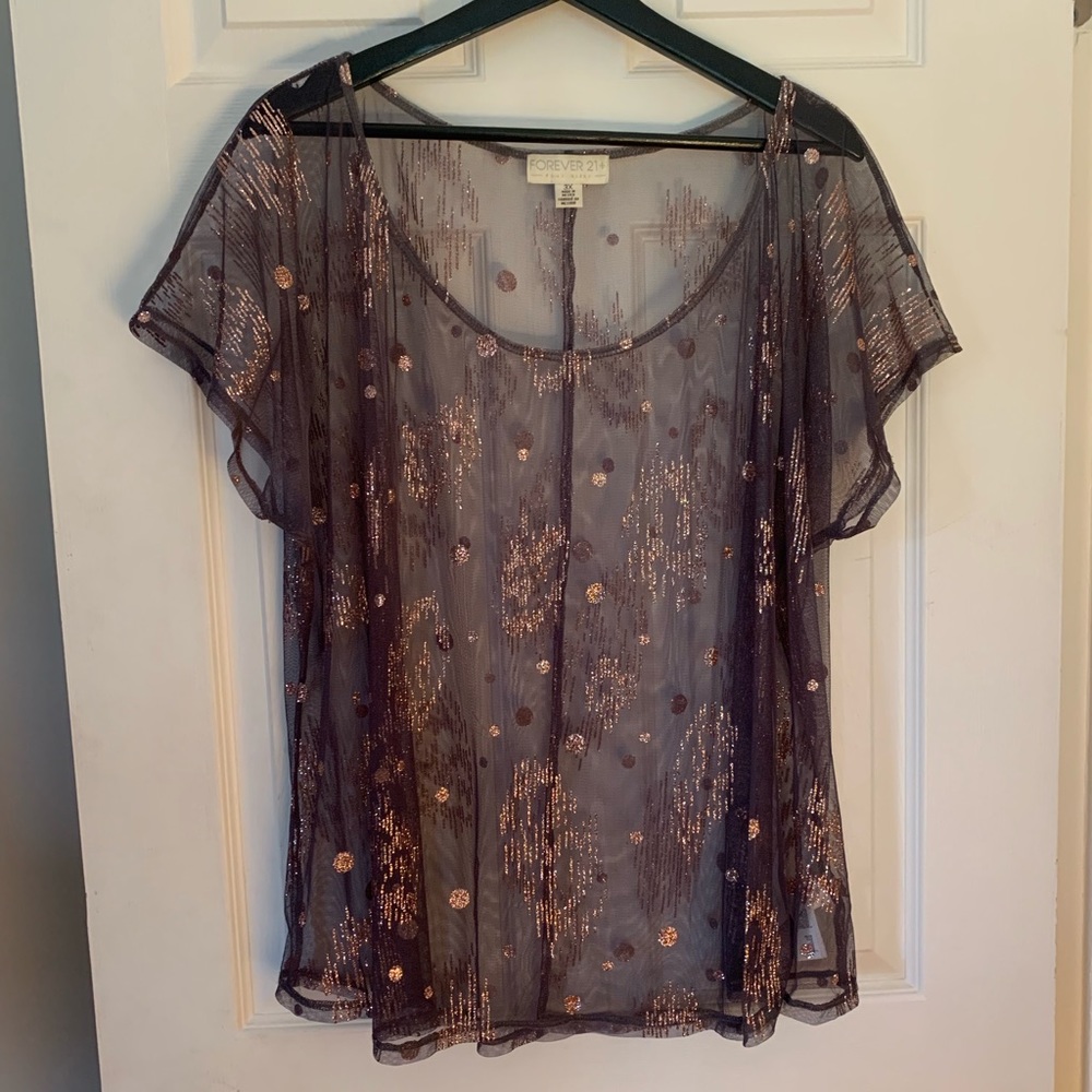 Forever21 Grey Sheer, Rose Gold Glitter Top